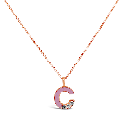 Diamond & Pink Enamel Initial Pendant