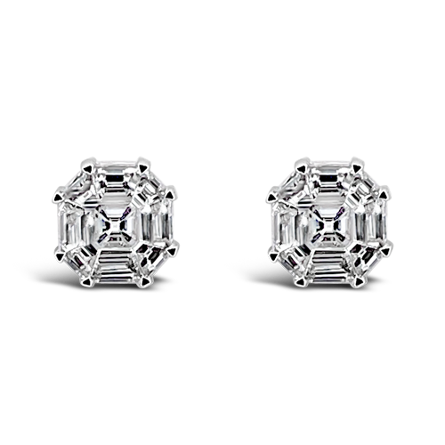 Hexagonal Invisible set Diamond Earrings