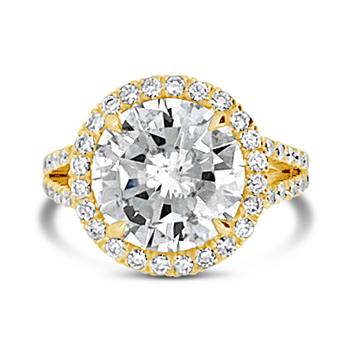 Diamond Ring with Halo of Round Diamonds