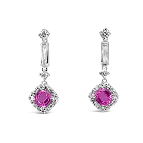 Pink Sapphire & Diamond Dangle Earrings