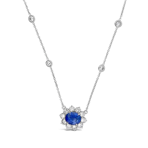 Lady Di Style Sapphire & Diamond Pendant