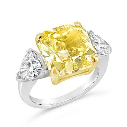 Fancy Vivid Yellow Diamond Vintage Halo Engagement Ring With Floral Motif  In 18K White Gold