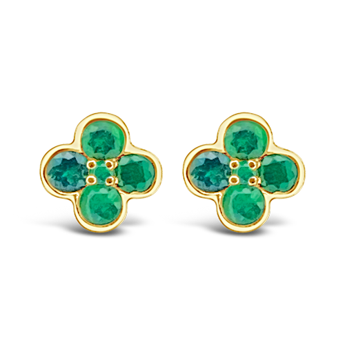 Round Emerald Clover Design Earrings