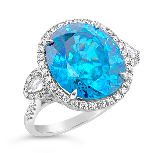 Blue Zircon & Diamond Ring