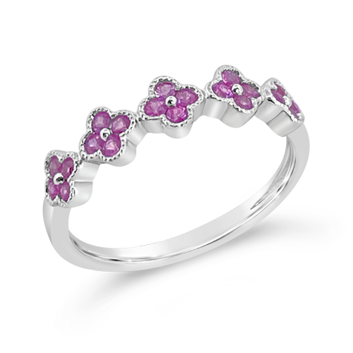 Pink Sapphire Flower/Clover Ring