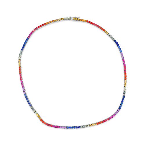 Rainbow Sapphire Necklace in White Gold