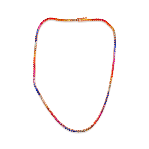 Rainbow Sapphire Necklace in Rose Gold