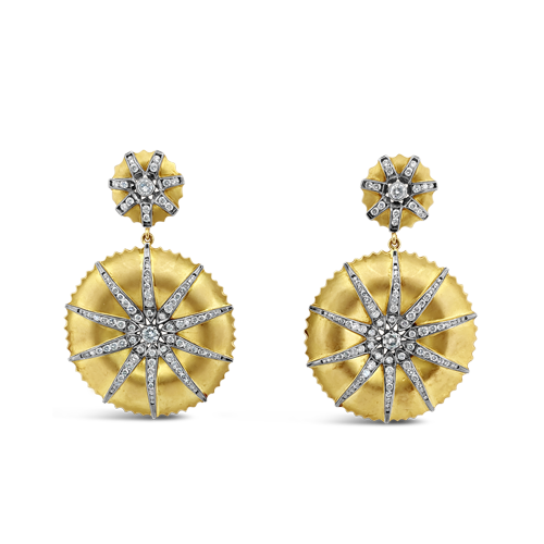 Gold & Diamond Saucer Drop Earrings