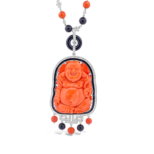 Coral & Diamond Buddha Necklace