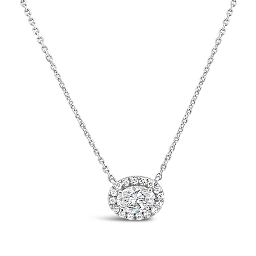 Oval Diamond Pendant with Diamond Halo