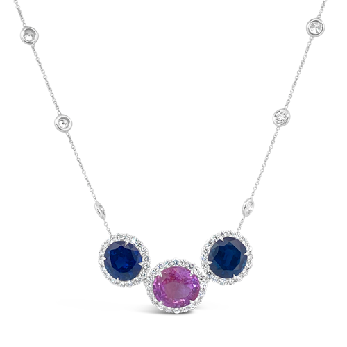 Pink & Blue Sapphire & Diamond Necklace