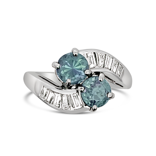 Green Sapphire & Diamond Estate Ring