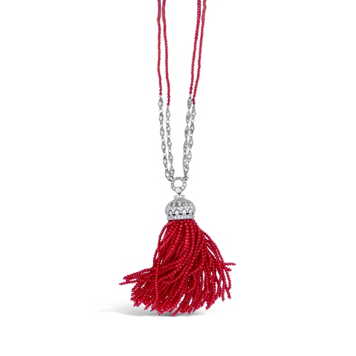 Coral & Diamond Tassel Necklace