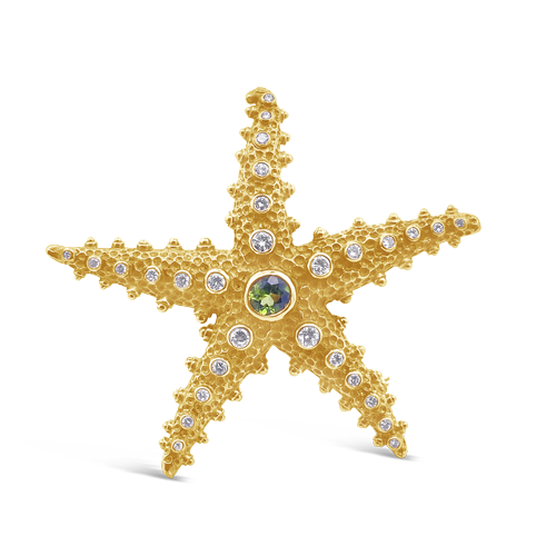 Peridot & Diamond Starfish Pin