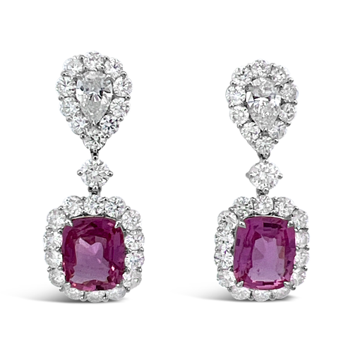Pink Sapphire & Diamond Dangle Earrings