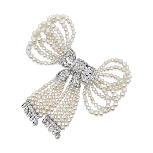 Pearl & Diamond Bow Design Brooch