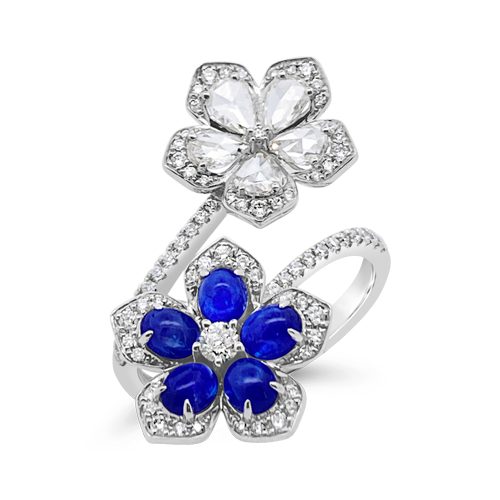 Sapphire & Diamond Flower Ring