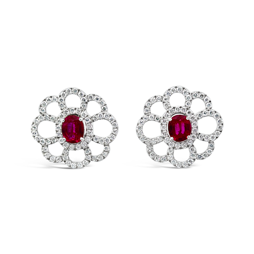 Ruby & Diamond Flower Earrings