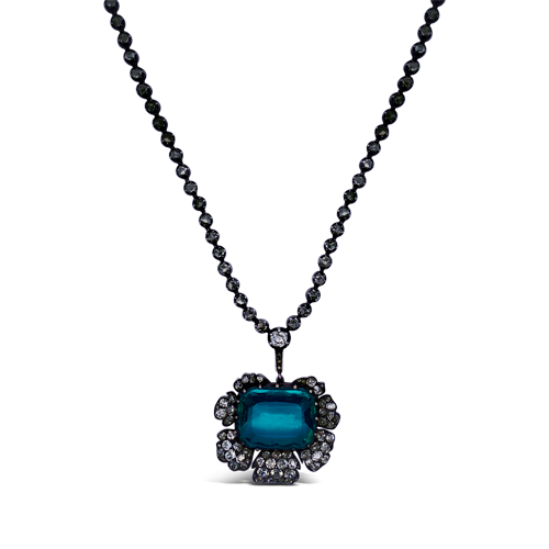 Emerald & Diamond Flower Necklace