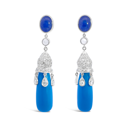 Turquoise, Diamond & Sapphire Estate Earrings