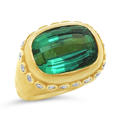 Green Tourmaline & Diamond Estate Ring