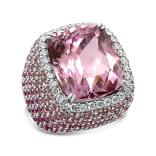 Kunzite, Pink Sapphire & Diamond Ring