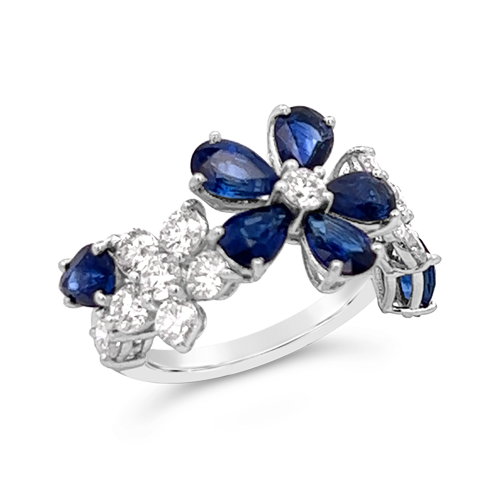 Sapphire & Diamond Flower Ring